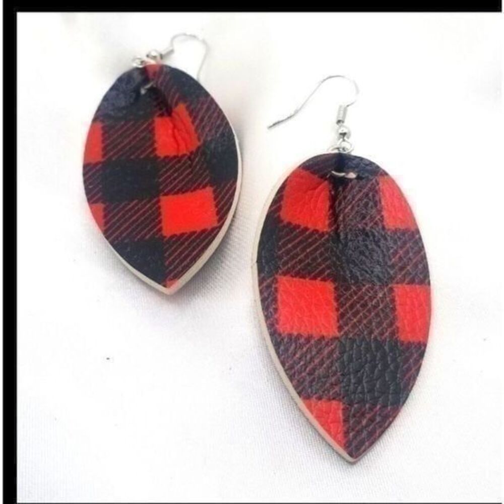 Faux leather Teardrop Dangle vegan friendly earrings.